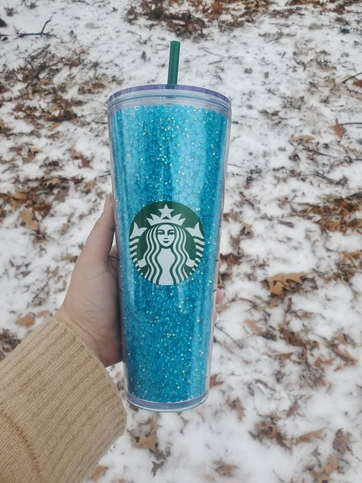 Turquoise Rhinestone Starbucks Acrylic Tumbler